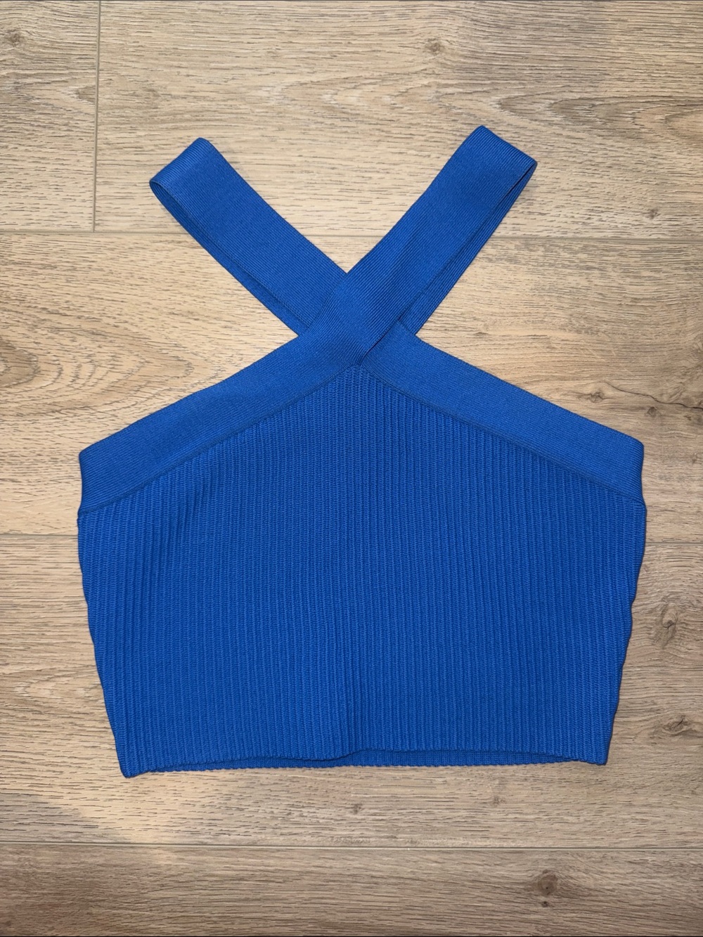 Debut Cobalt Blue Ribbed Crossback Crop Top - Small